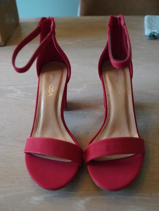 TOP Moda Shoes - Top Moda Red Ankle Strap Statement Heels Block Heel Dress Party Sandals.